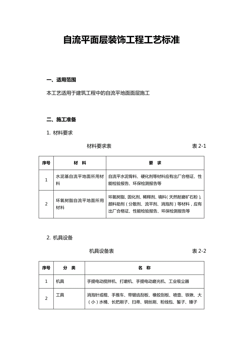 自流平面层装饰工程工艺标准_第1页