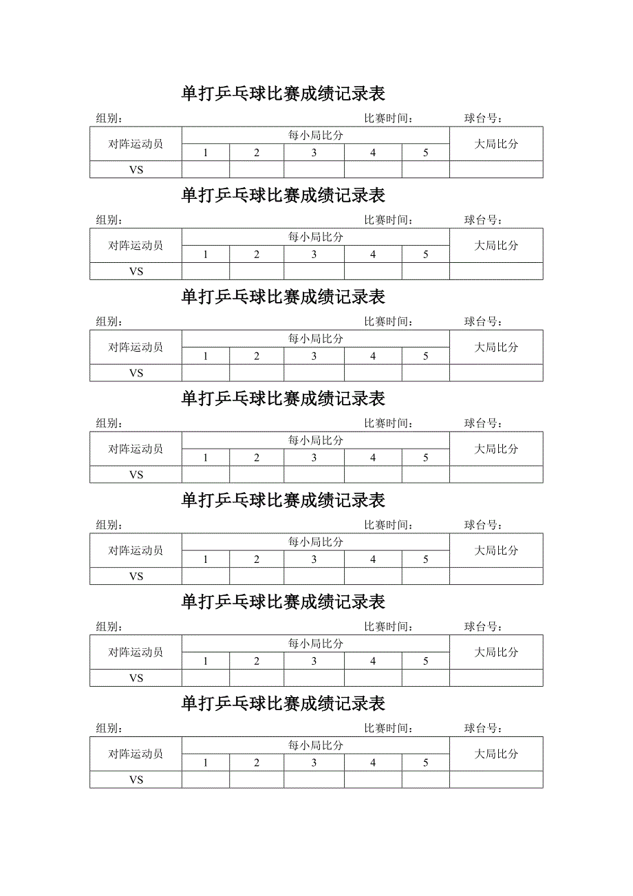 单打乒乓球比赛成绩记录表.doc_第1页