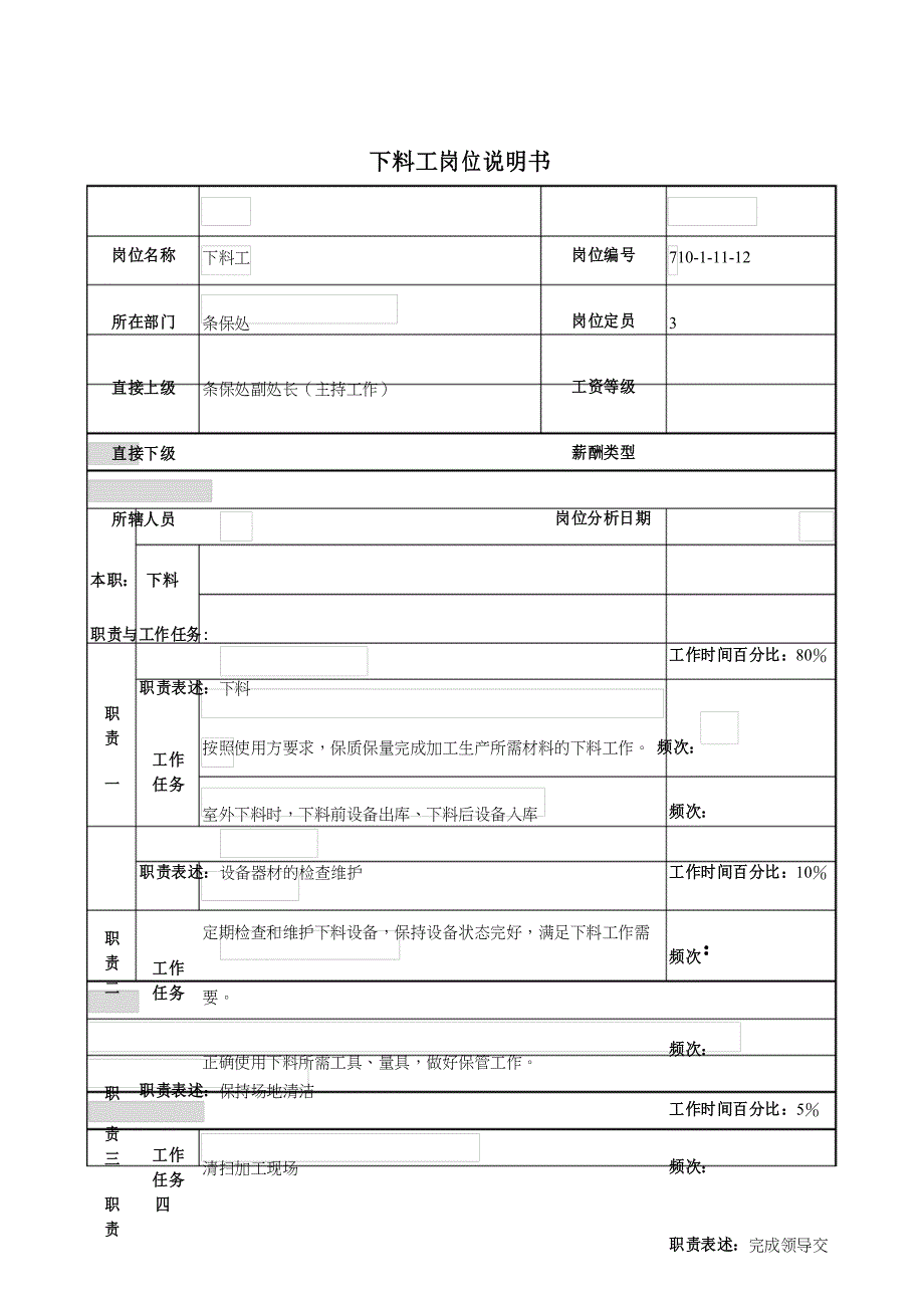 下料工岗位说明书_第1页