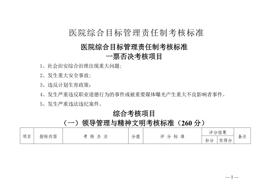 医院综合目标管理责任制考核标准_第1页