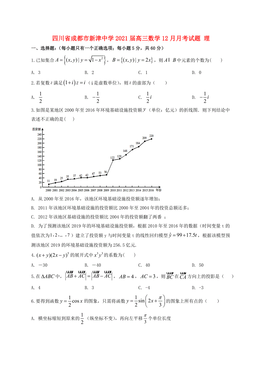 四川省成都市新津中学2021届高三数学12月月考试题理_第1页