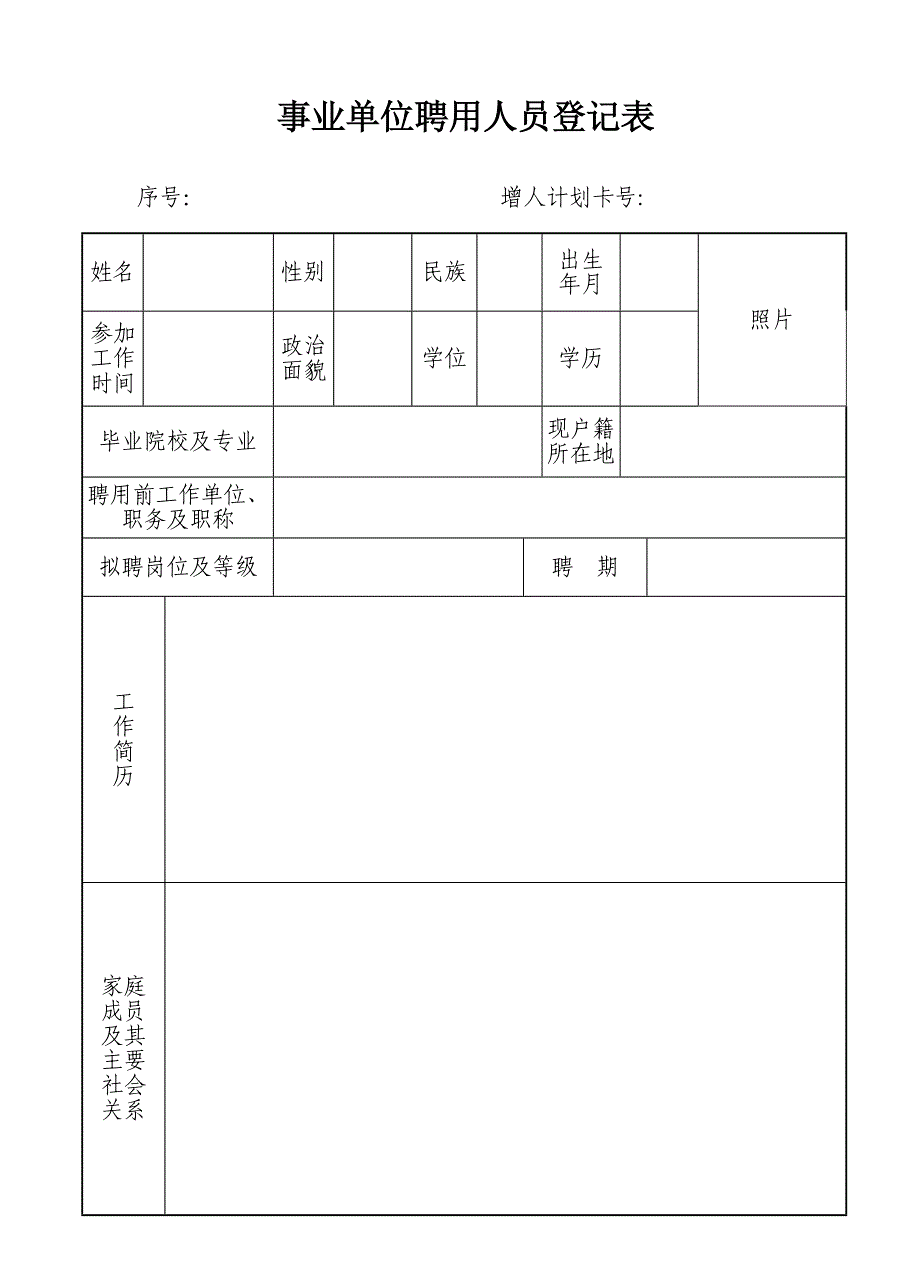 烟台事业单位聘用人员登记表_第1页