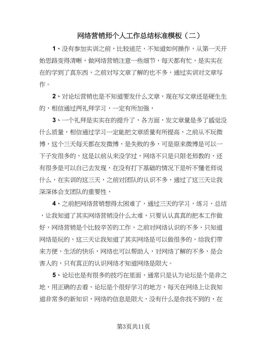 网络营销师个人工作总结标准模板（5篇）.doc_第3页