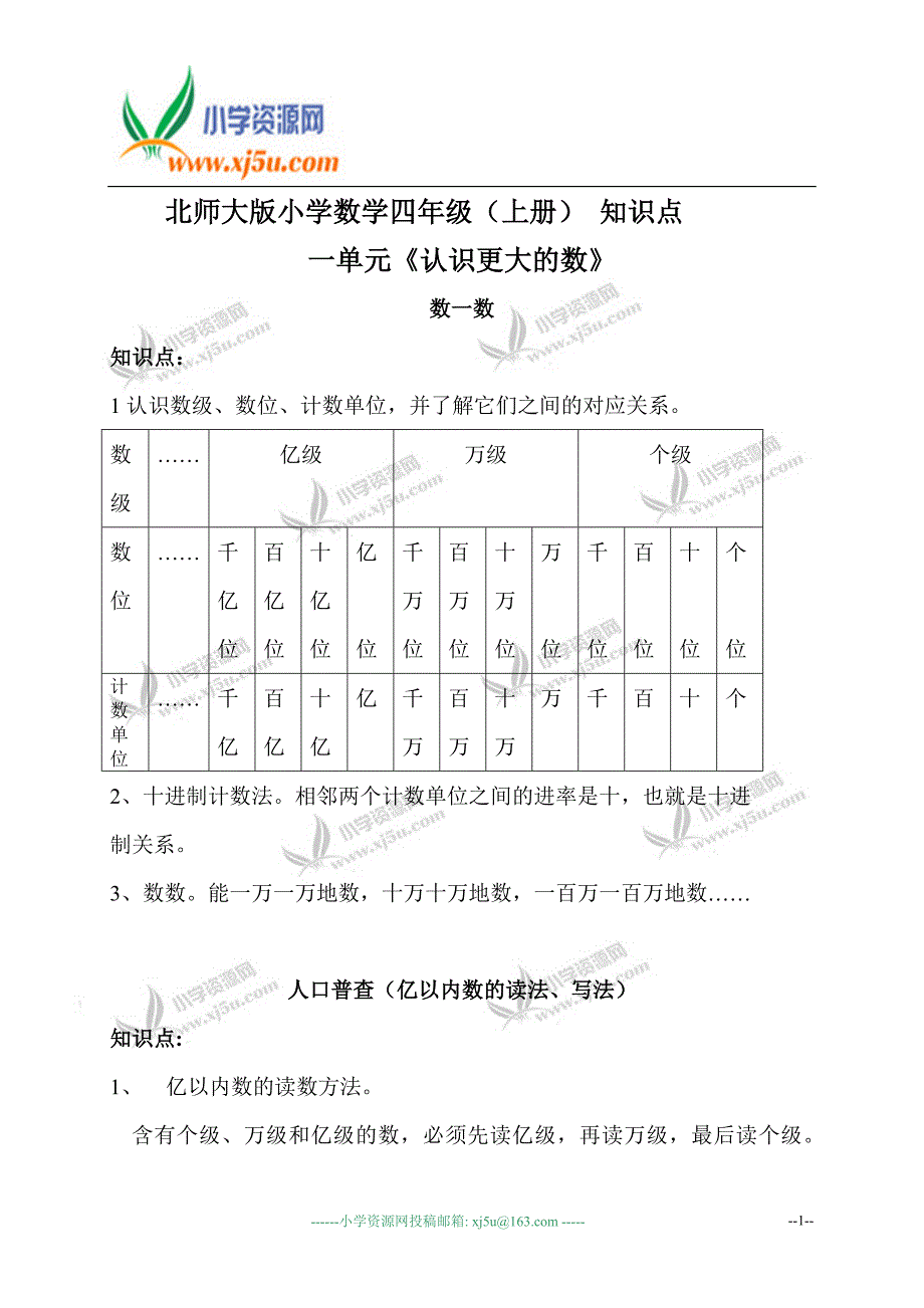 北师大版小学数学四年级(上册) 知识点.doc_第1页