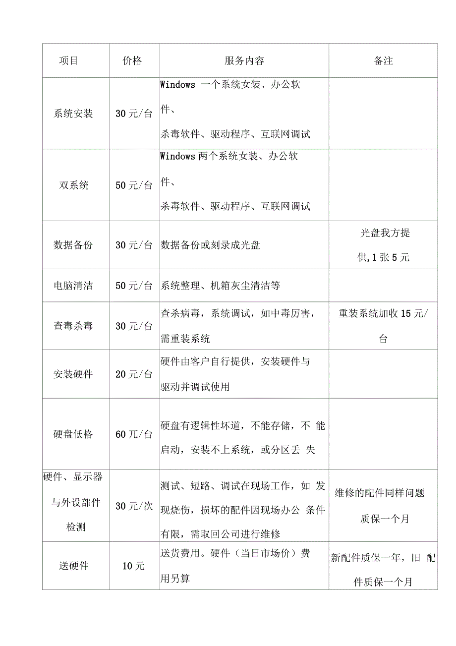 电脑维修报价单_第1页