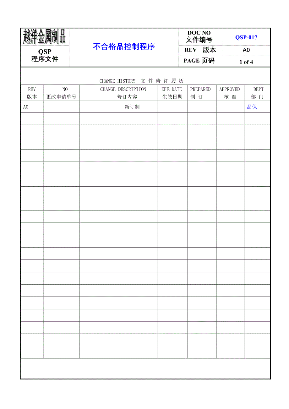 QSP-017不合格品控制程序_第1页