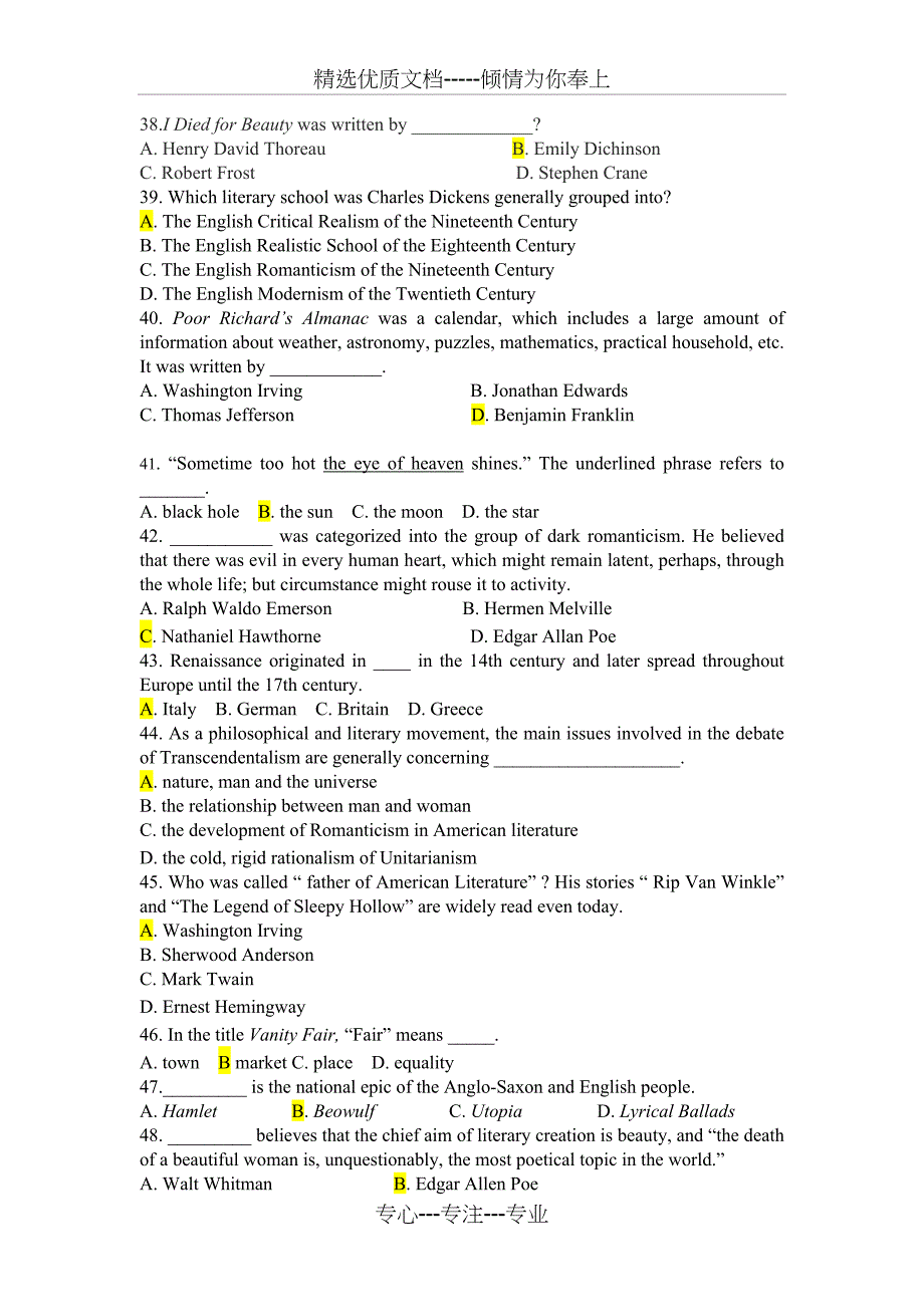 英美文学选择题-附答案版(共7页)_第4页