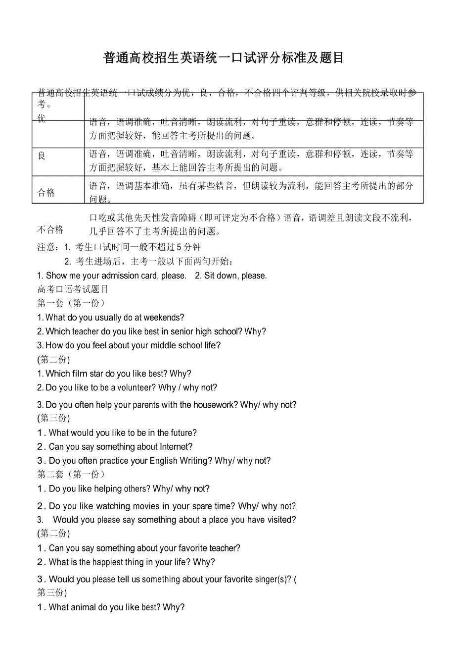 (完整版)高考英语口语考试题目-高考英语口语题_第1页