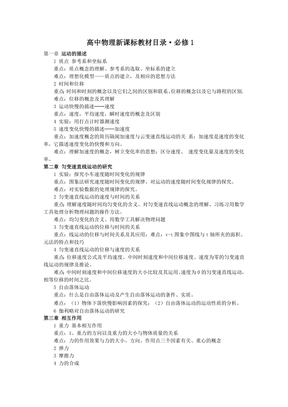 (完整word版)高中物理章节目录及重难点.doc_第1页