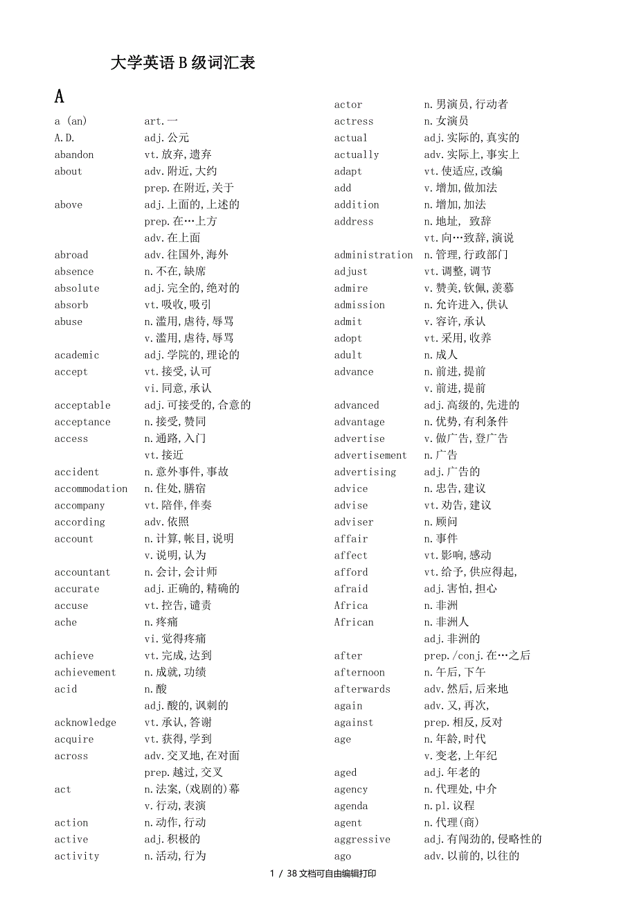 全国网络学院统考大学英语B词汇_第1页