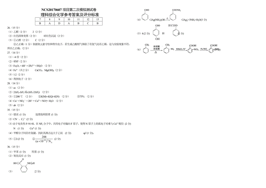 2017年江西省南昌市高三二模测试卷理综化学扫 描 版_第4页