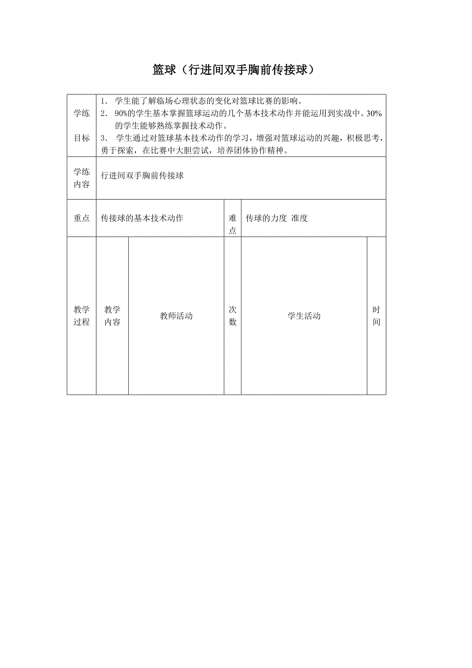 篮球（行进间双手胸前传接球）.doc_第1页