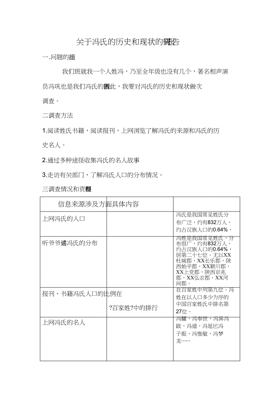 关于冯氏地历史现状地研究报告_第1页