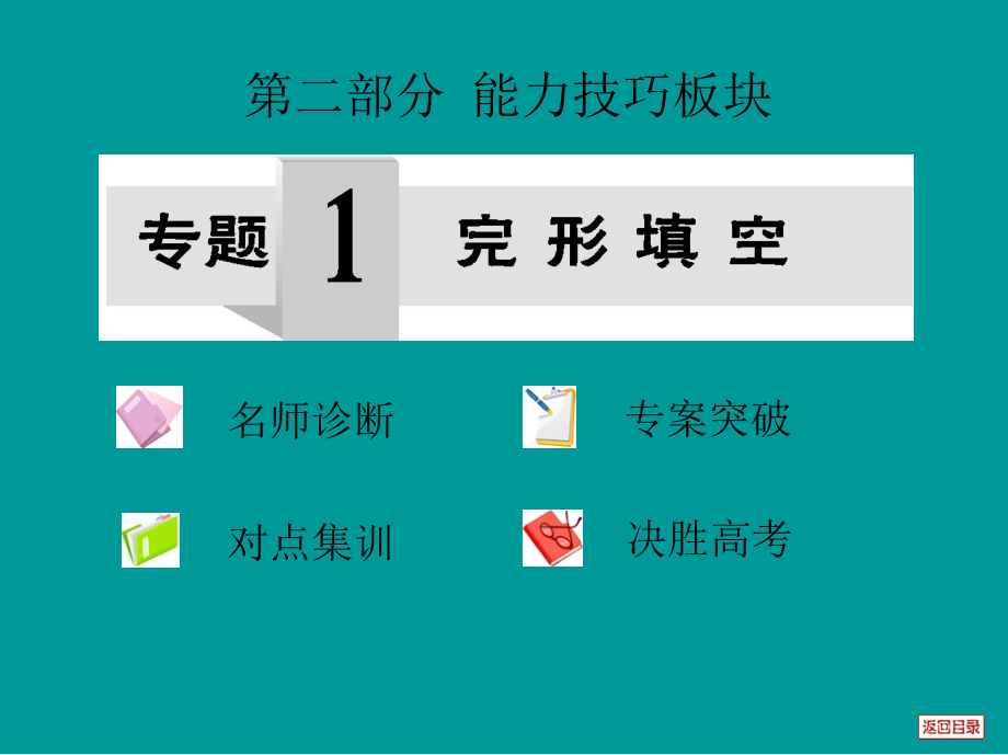 第二部分能力技巧板块专题一完形填空名师诊断专案突破对点集训决胜高考共303张PPT基础教学_第2页