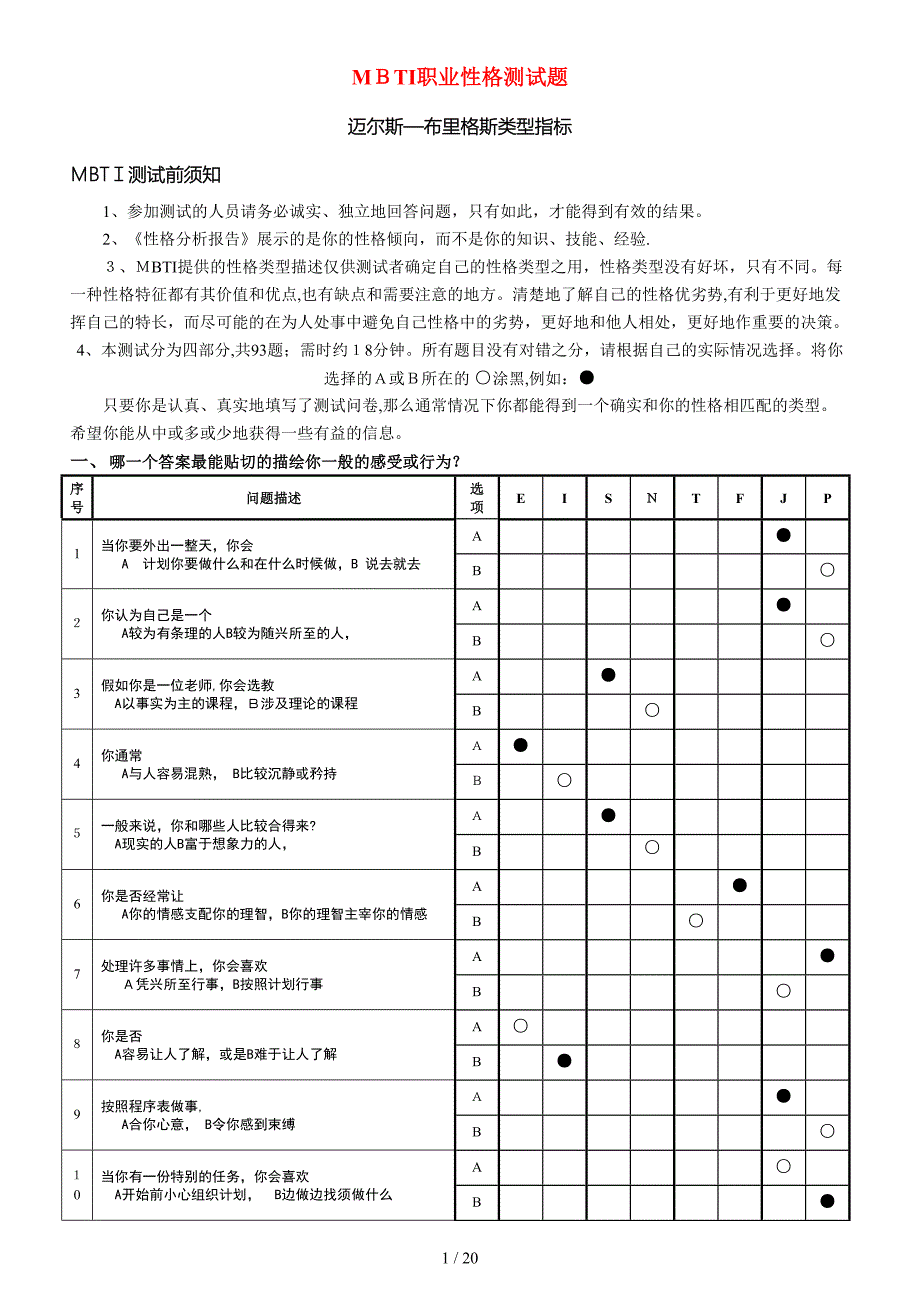 《MBTI职业性格测试题》完整完美版_第1页