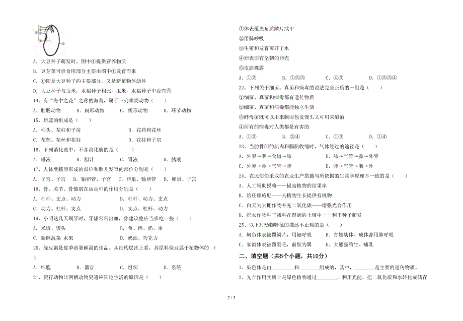 七年级生物上册期末考试卷及答案【完美版】.doc_第2页