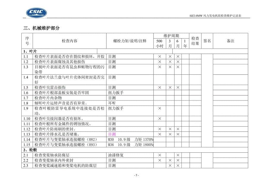 风力发电机组定期维护记录表2_第5页