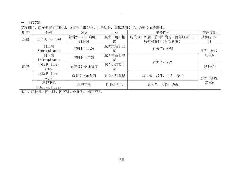骨科必备上肢肌肉的起止点和功能表_第1页