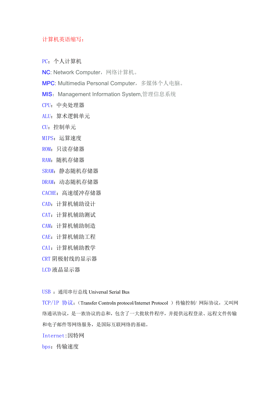 计算机英语缩写及常用快捷键.doc_第1页