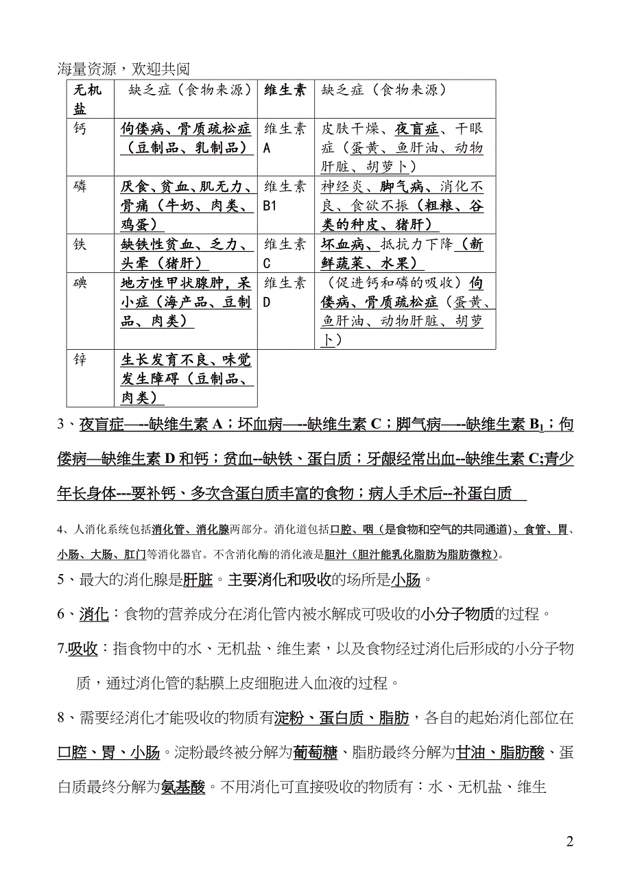 北师大版生物七年级下册知识点总结_第2页