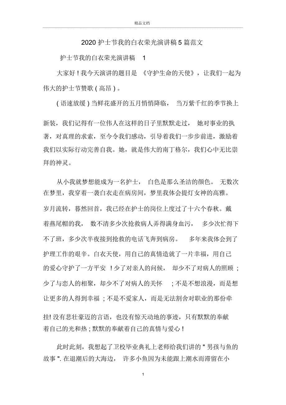 2020护士节我的白衣荣光演讲稿5篇范文_第1页