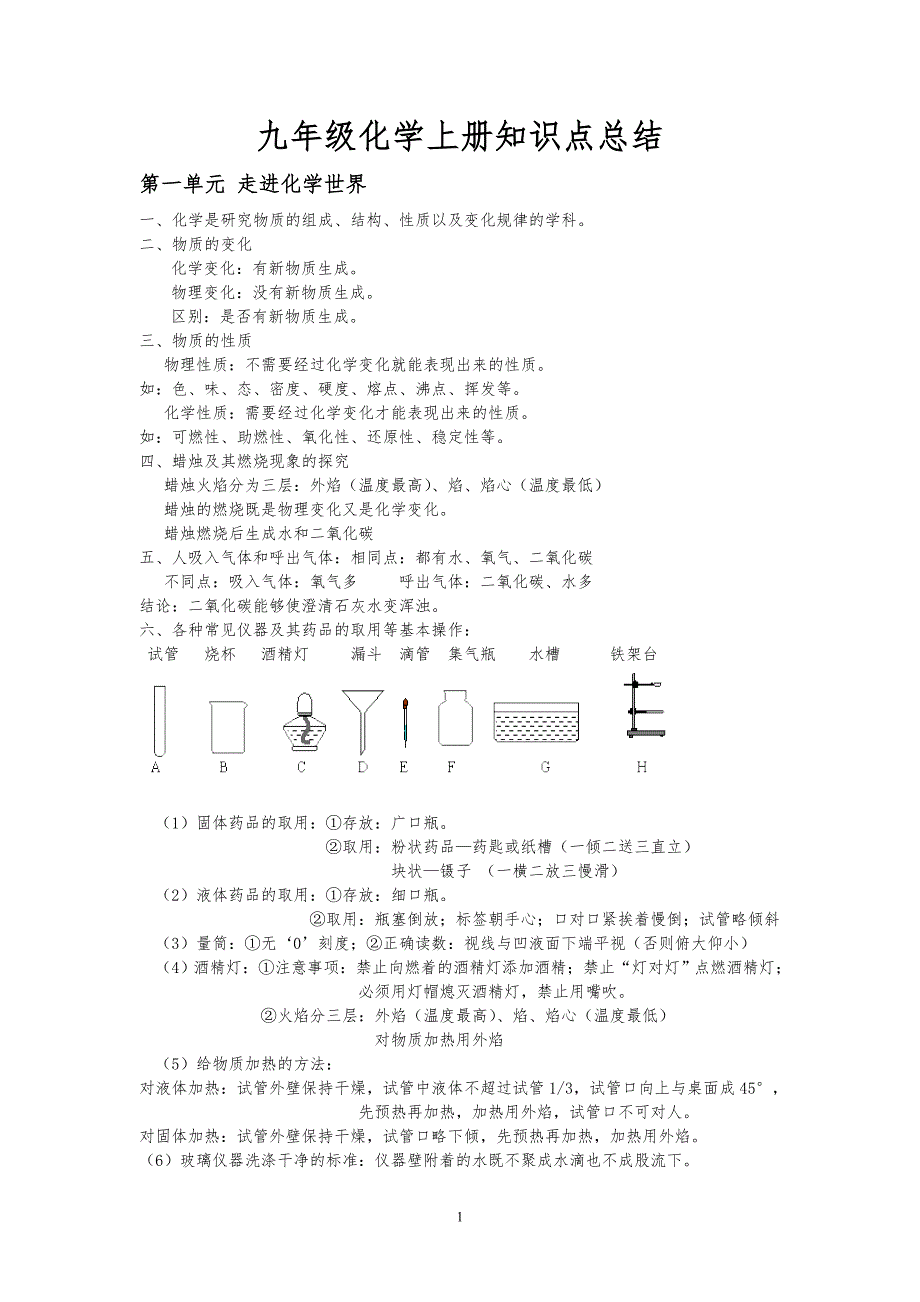 九年级化学上册知识点总结学生用_第1页