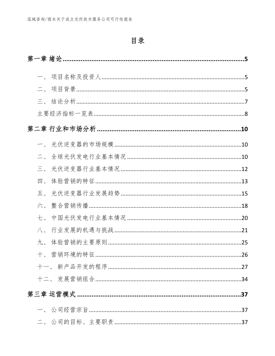 丽水关于成立光伏技术服务公司可行性报告_第1页