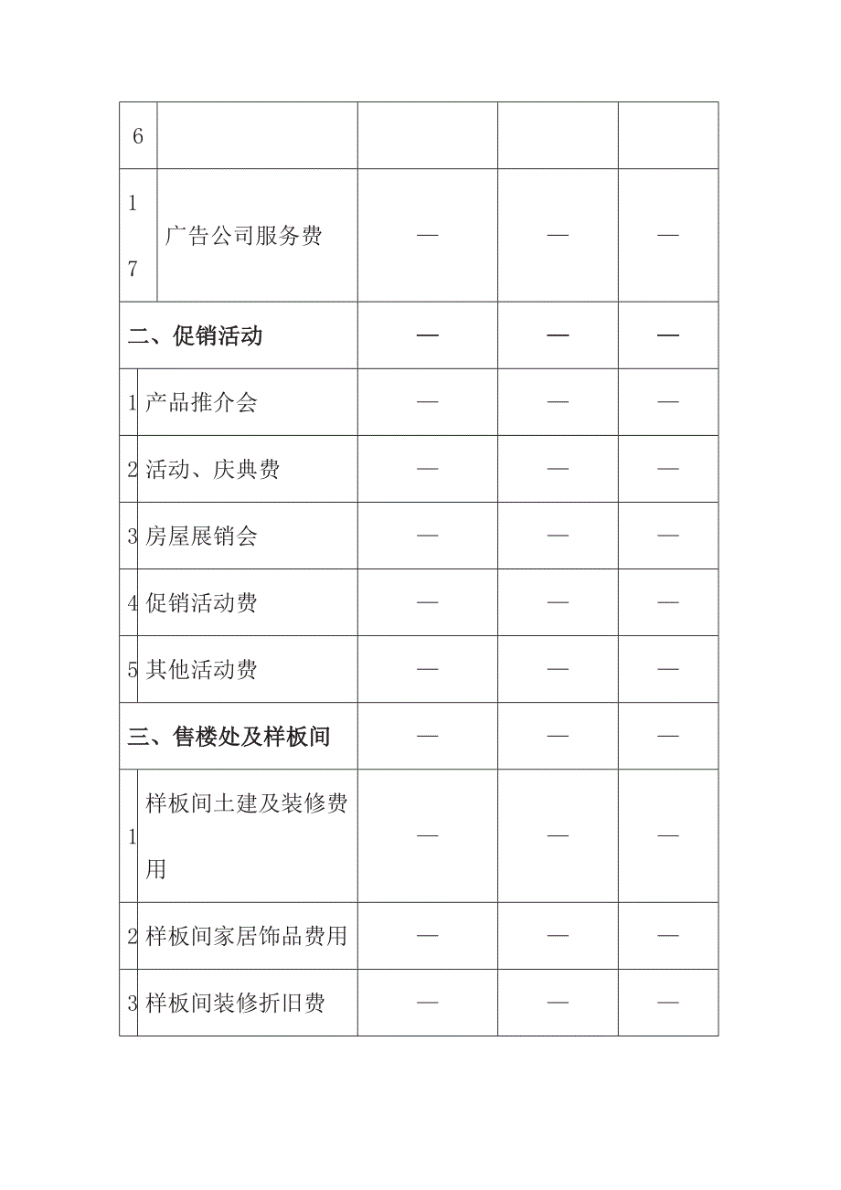 商业地产项目营销费用目标成本表_第3页