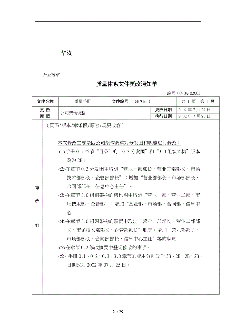 电梯有限公司质量管理手册范本_第2页