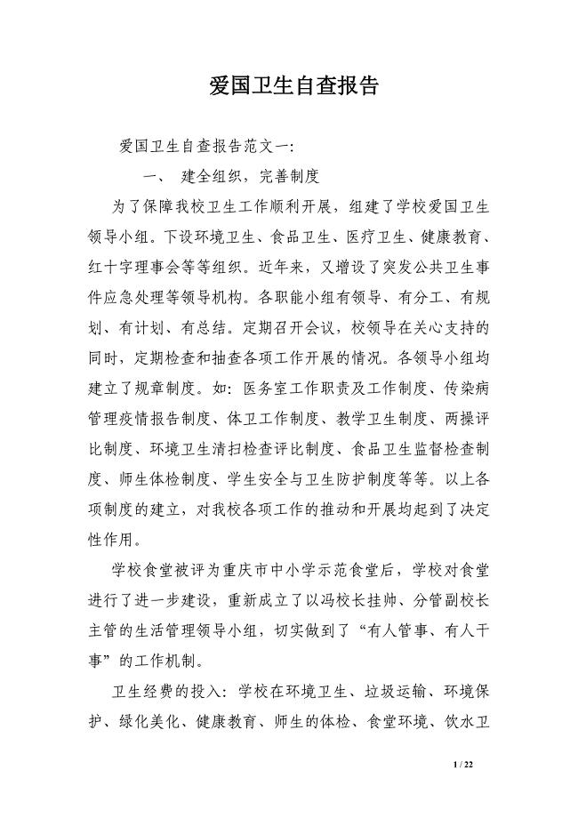 爱国卫生自查报告