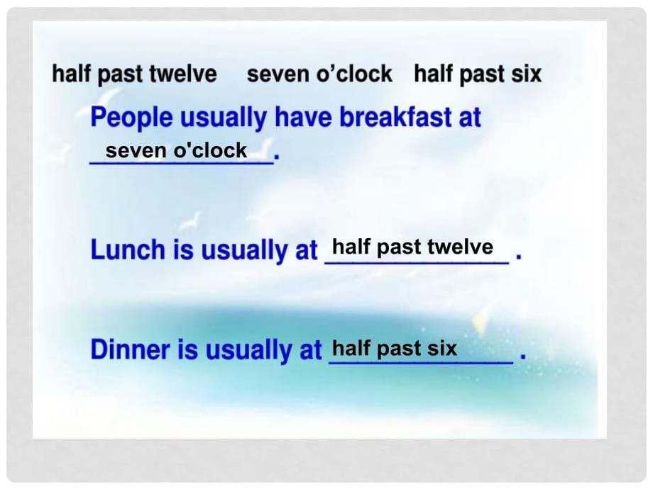 五年级英语下册 Module 2 Unit 2《Lunch is usually at half past twelve》课件1 （新版）外研版（一起）_第5页