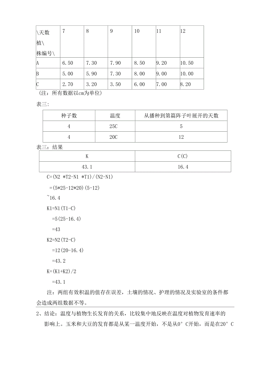 生态学实验报告 植物生长发育有效积温的测定_第4页