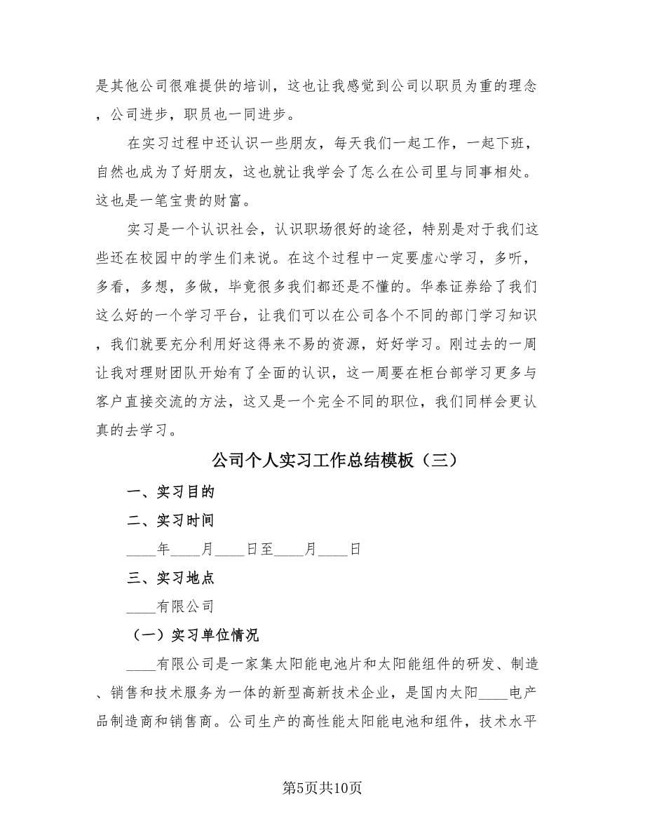 公司个人实习工作总结模板（四篇）.doc_第5页