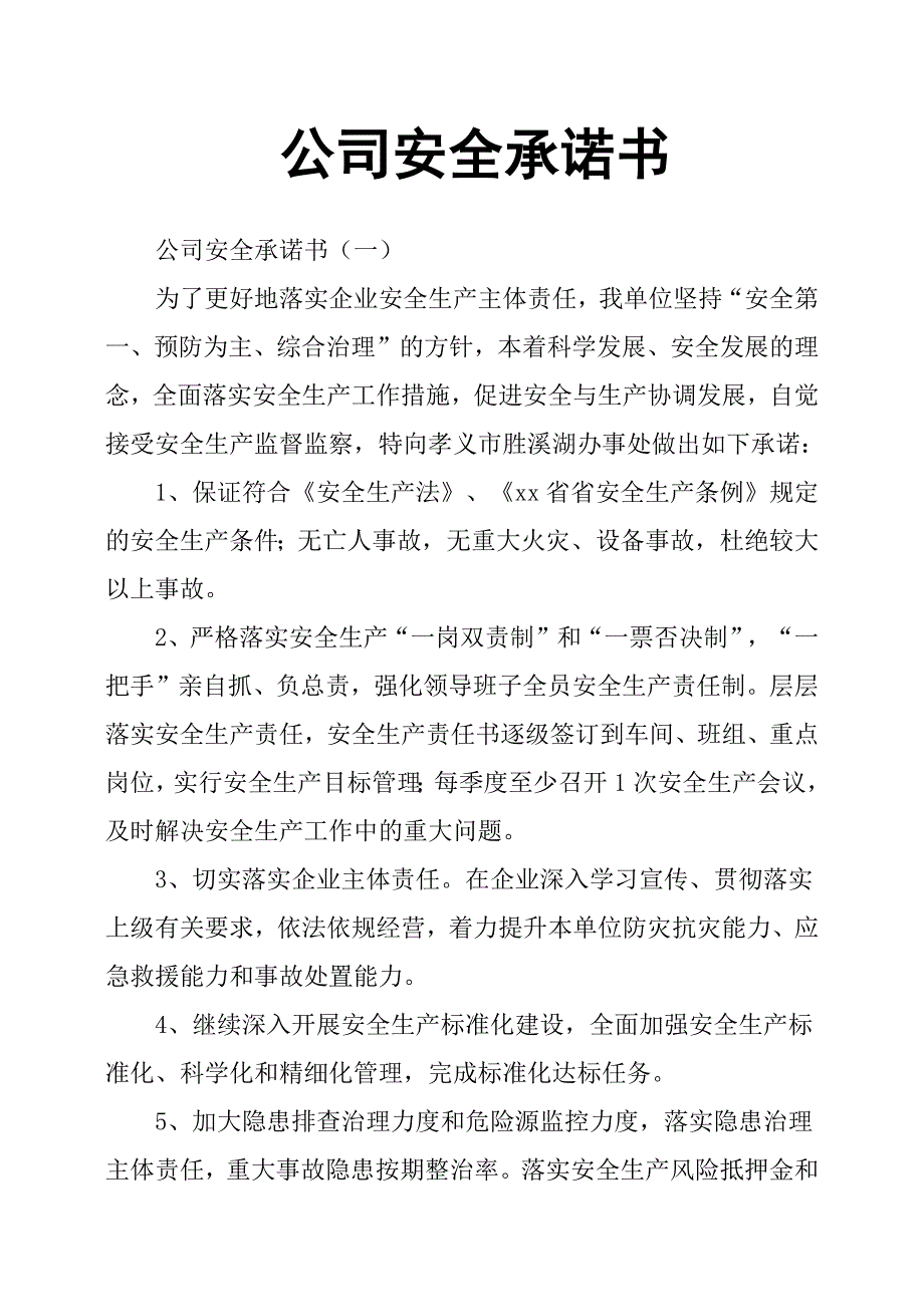 公司安全承诺书_第1页