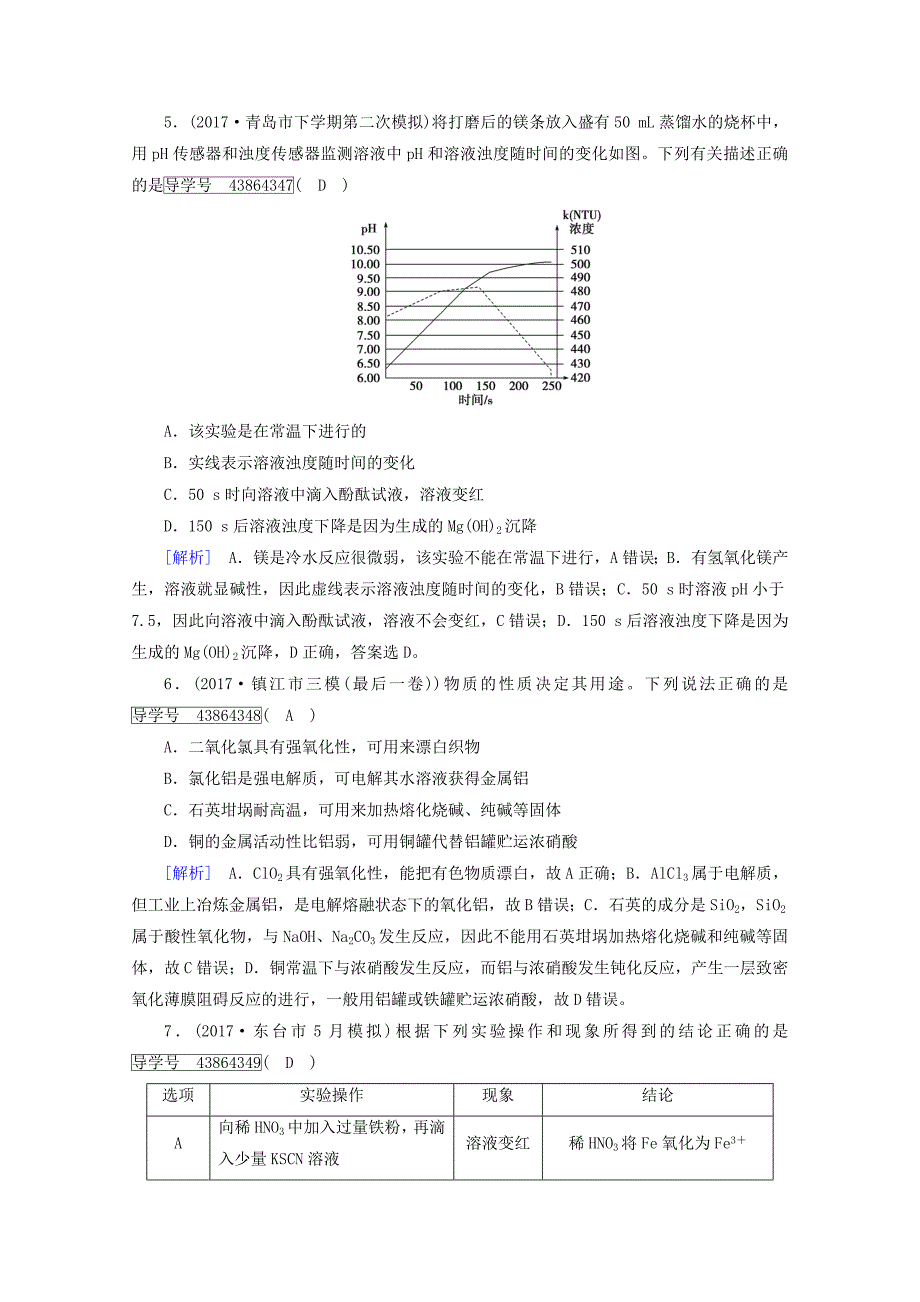 高考化学二轮复习第1部分第10讲常见金属元素课后热点强化新人教版_第3页