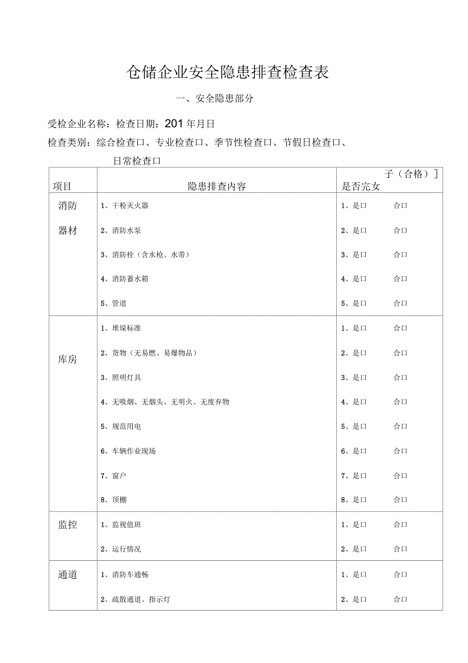 仓储企业排查检查表_第1页