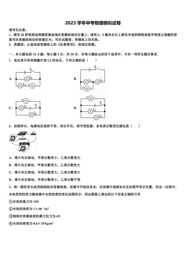 2023年四川省绵阳市江油市市级名校中考冲刺卷物理试题（含解析).doc