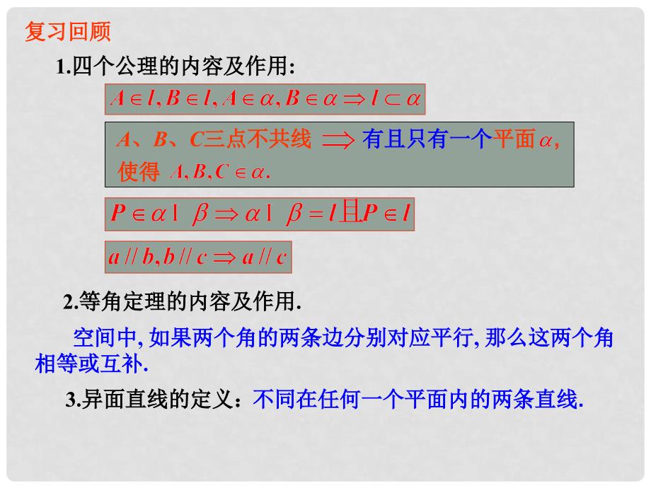 高中数学 空间图形的基本关系与公理精品课件（3） 北师大版必修2_第1页