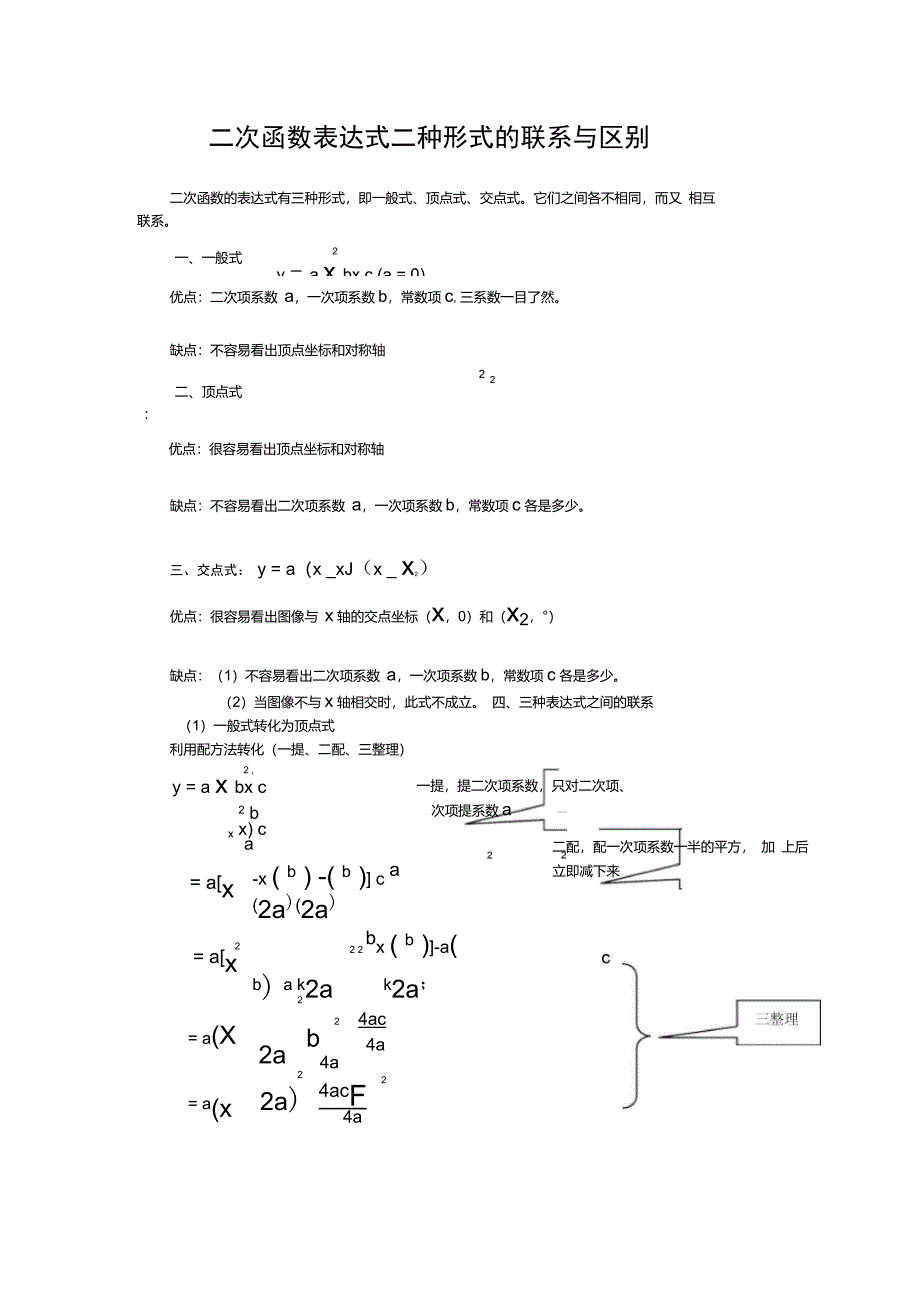 二次函数表达式三种形式的联系与区别_第1页