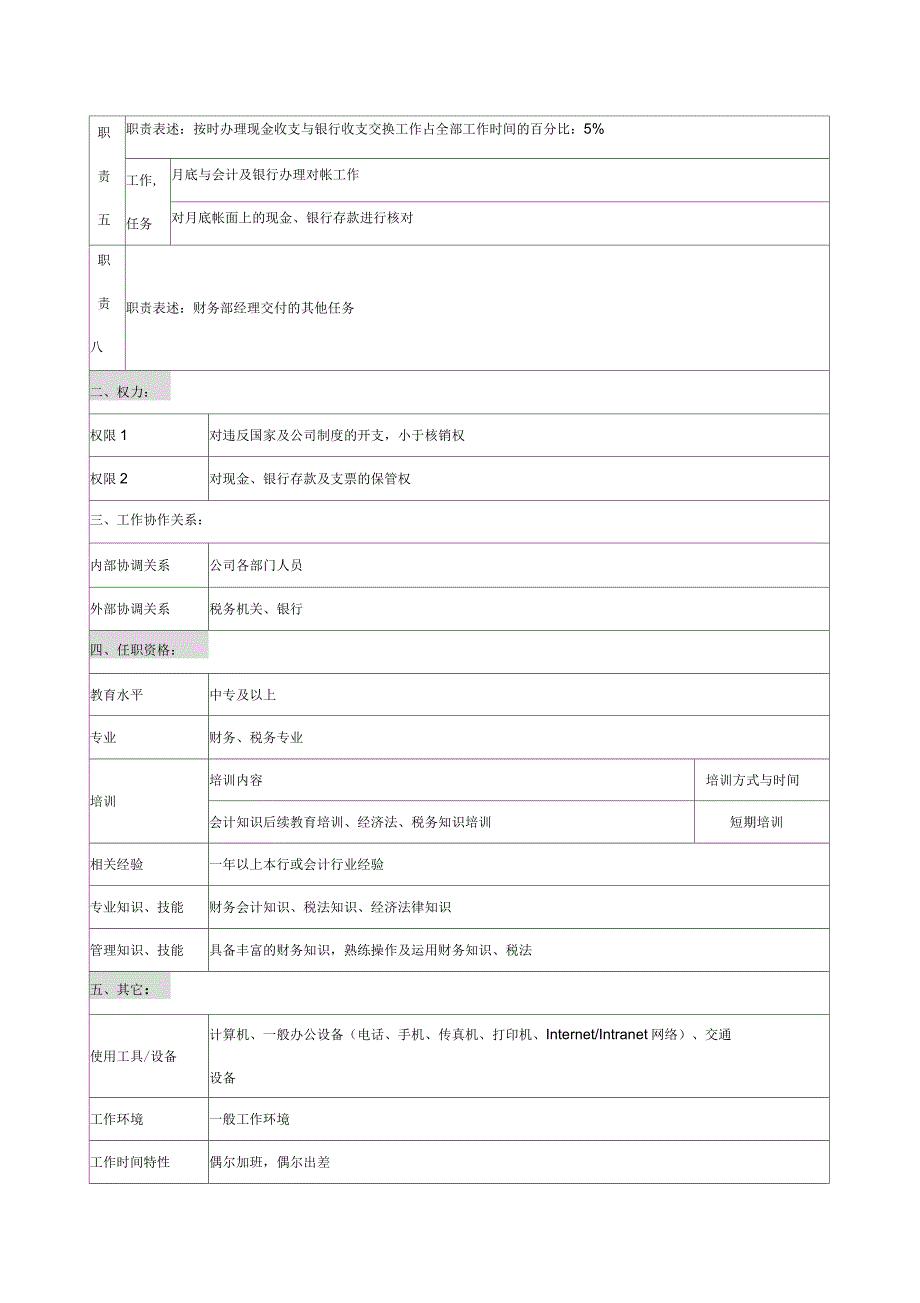 某公司财务部出纳岗位描述_第2页