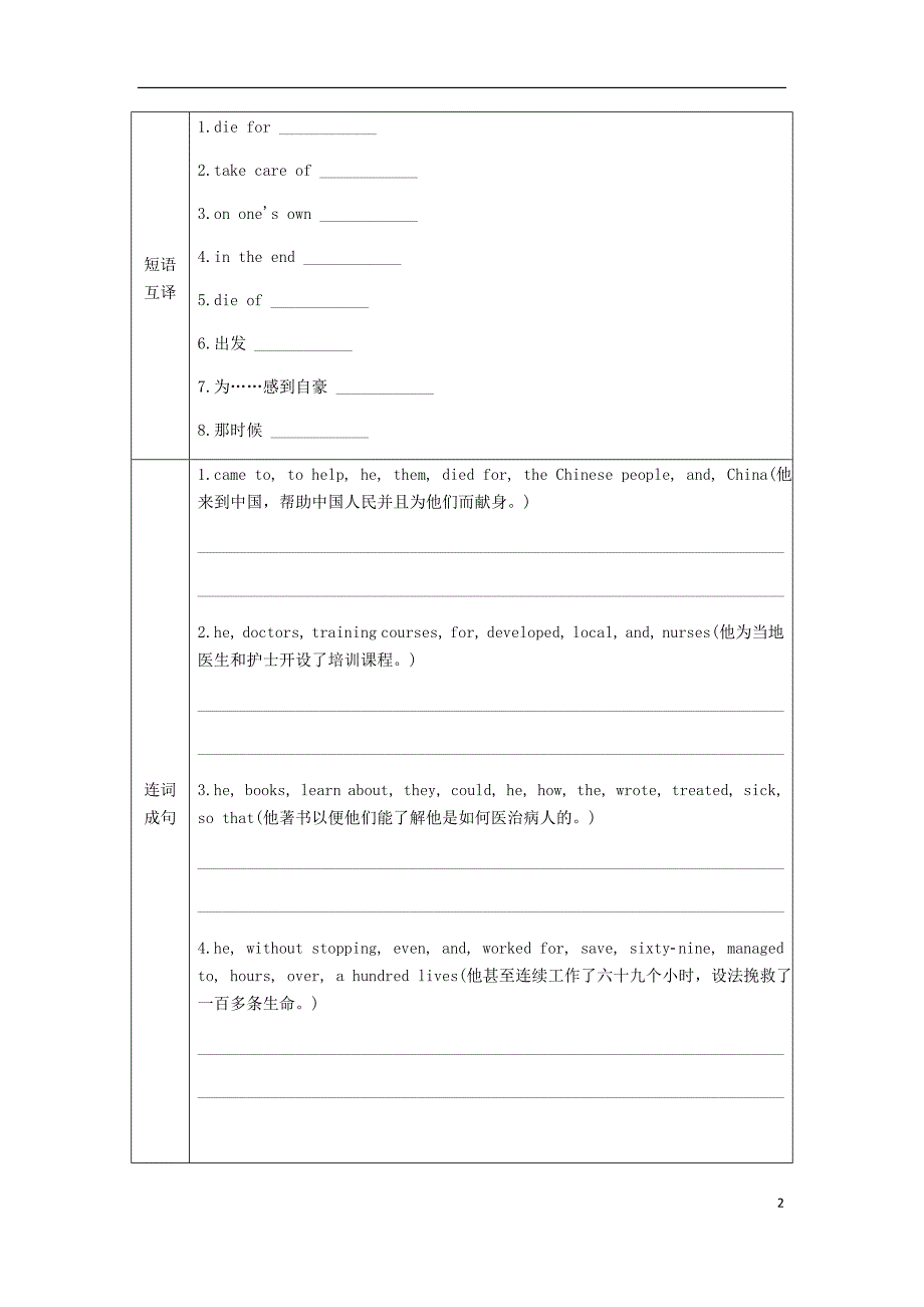 广西2018年秋九年级英语上册 Module 3 Heroes Unit 2 There were few doctorsso he had to work very hard on his own &amp;amp; Unit 3 Language in use练习 （新版）外研版_第2页