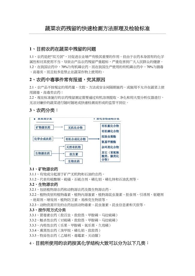 蔬菜农药残留的快速检测方法原理及检验标准(DOC 8页)