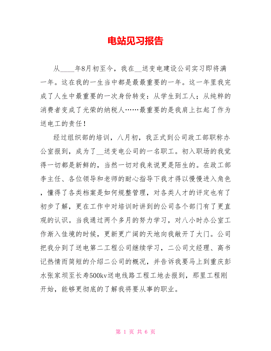 电站见习报告_第1页