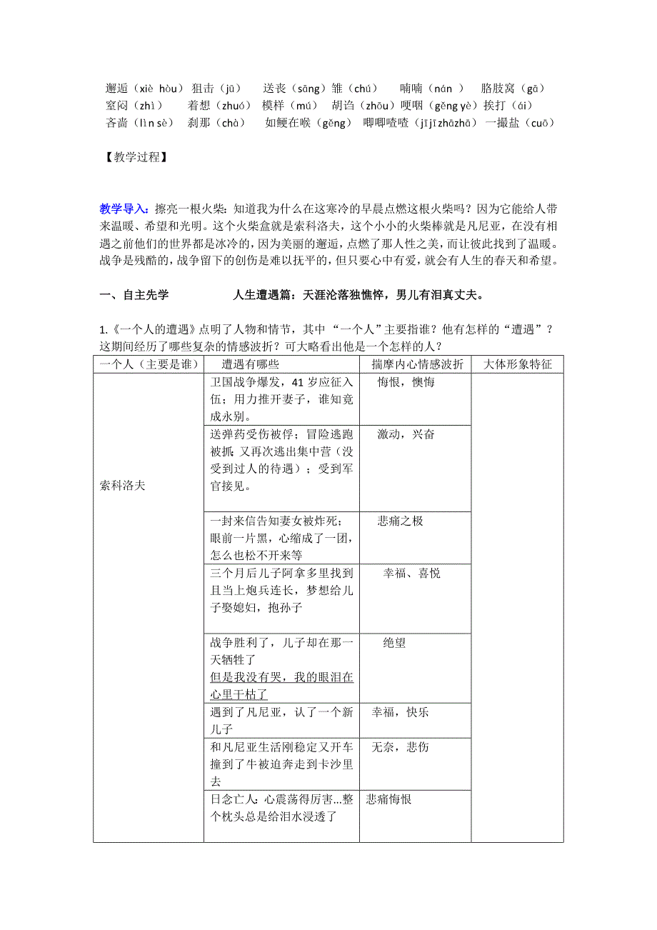 一个人的遭遇（节选）&#183;教案_第2页