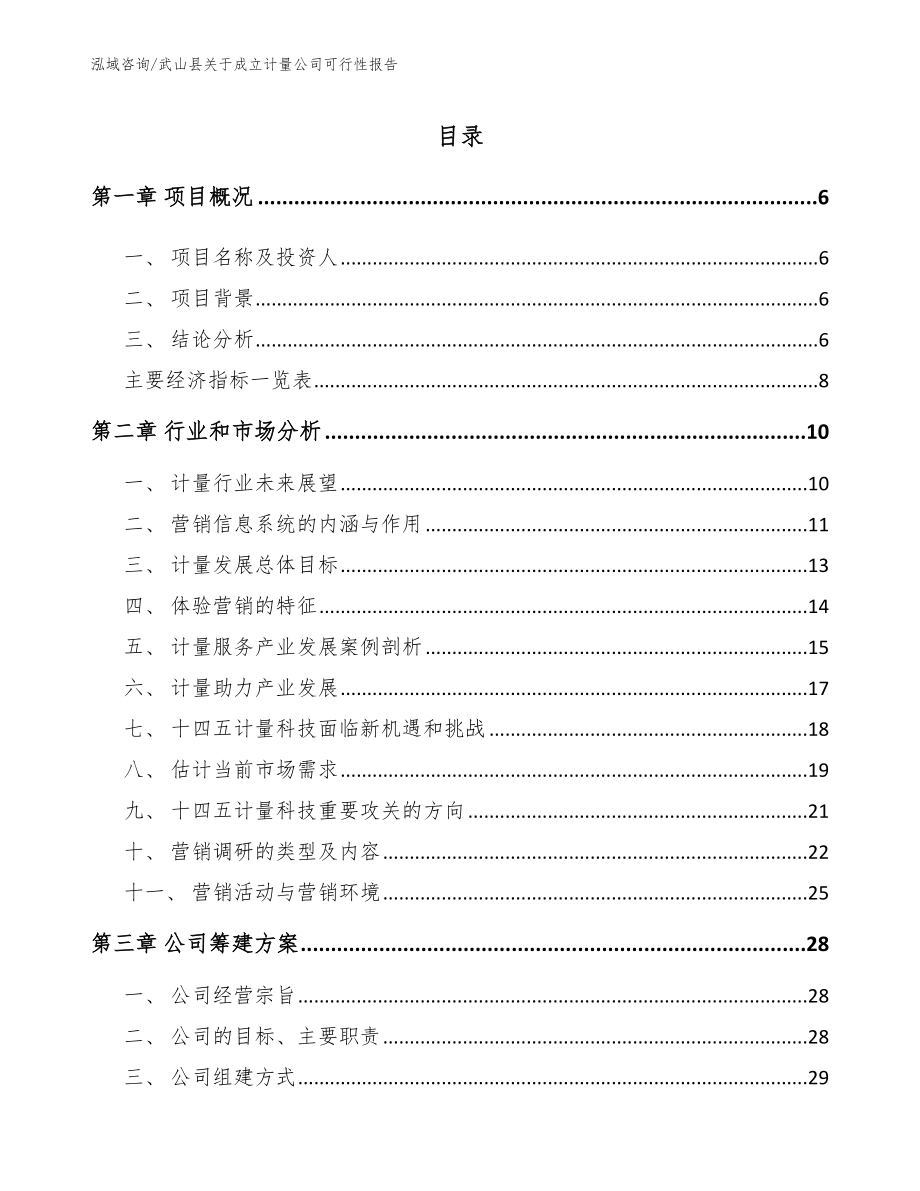武山县关于成立计量公司可行性报告模板范文_第1页
