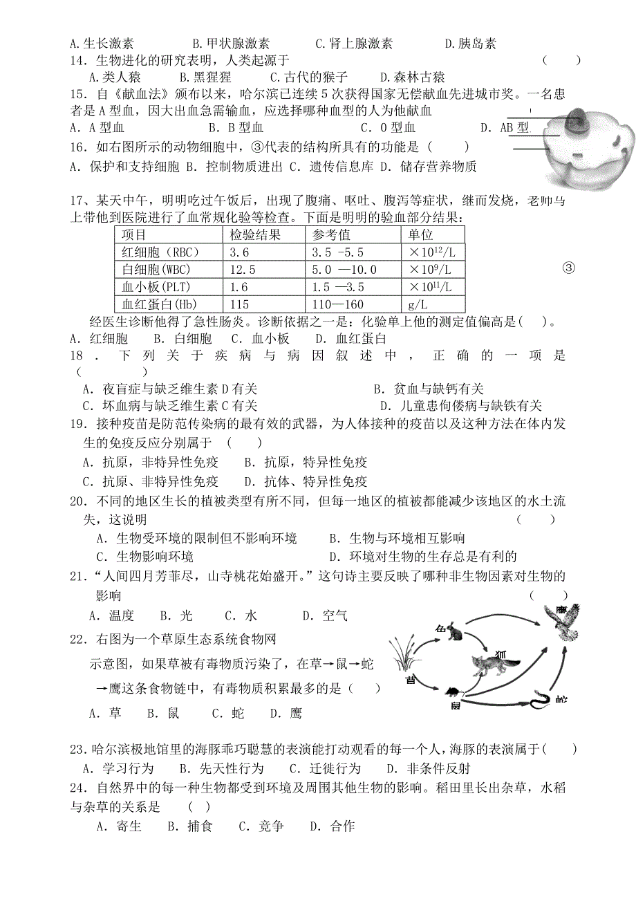 生物学业考试模拟试题69中孙红继.doc_第2页