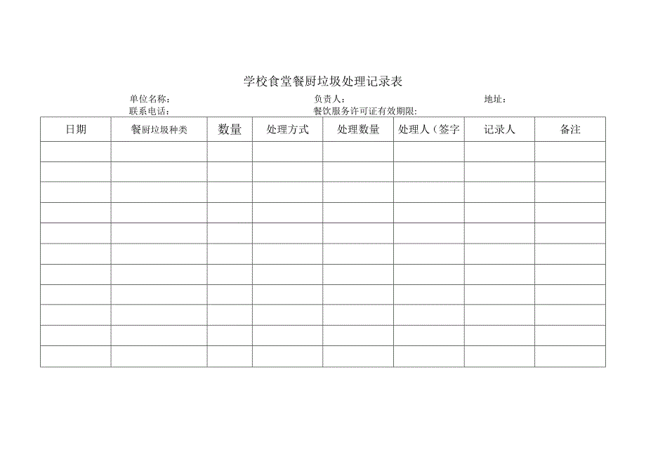 学校食堂餐厨垃圾处理记录表_第1页