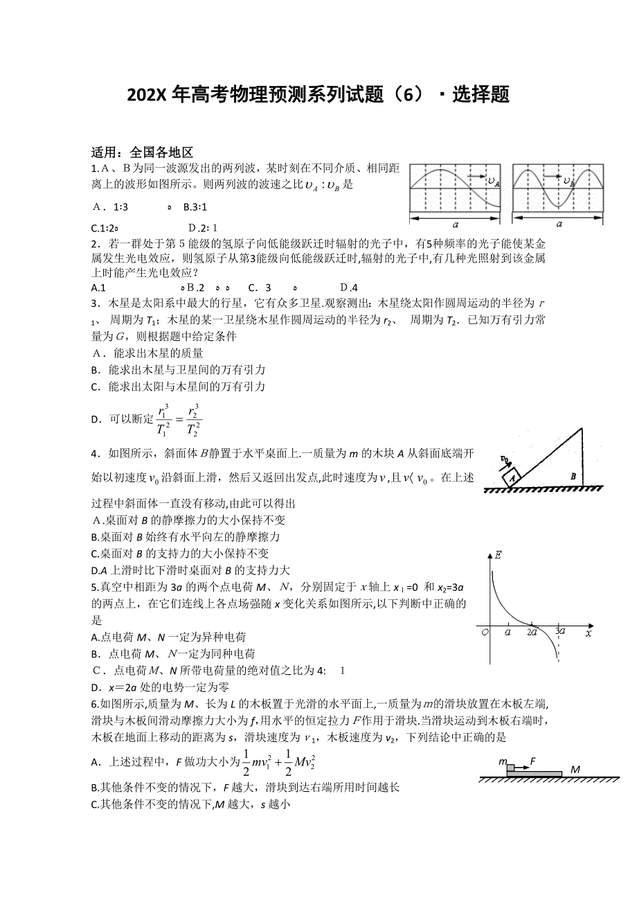 高考物理预测系列试题六选择题147258高中物理_第1页