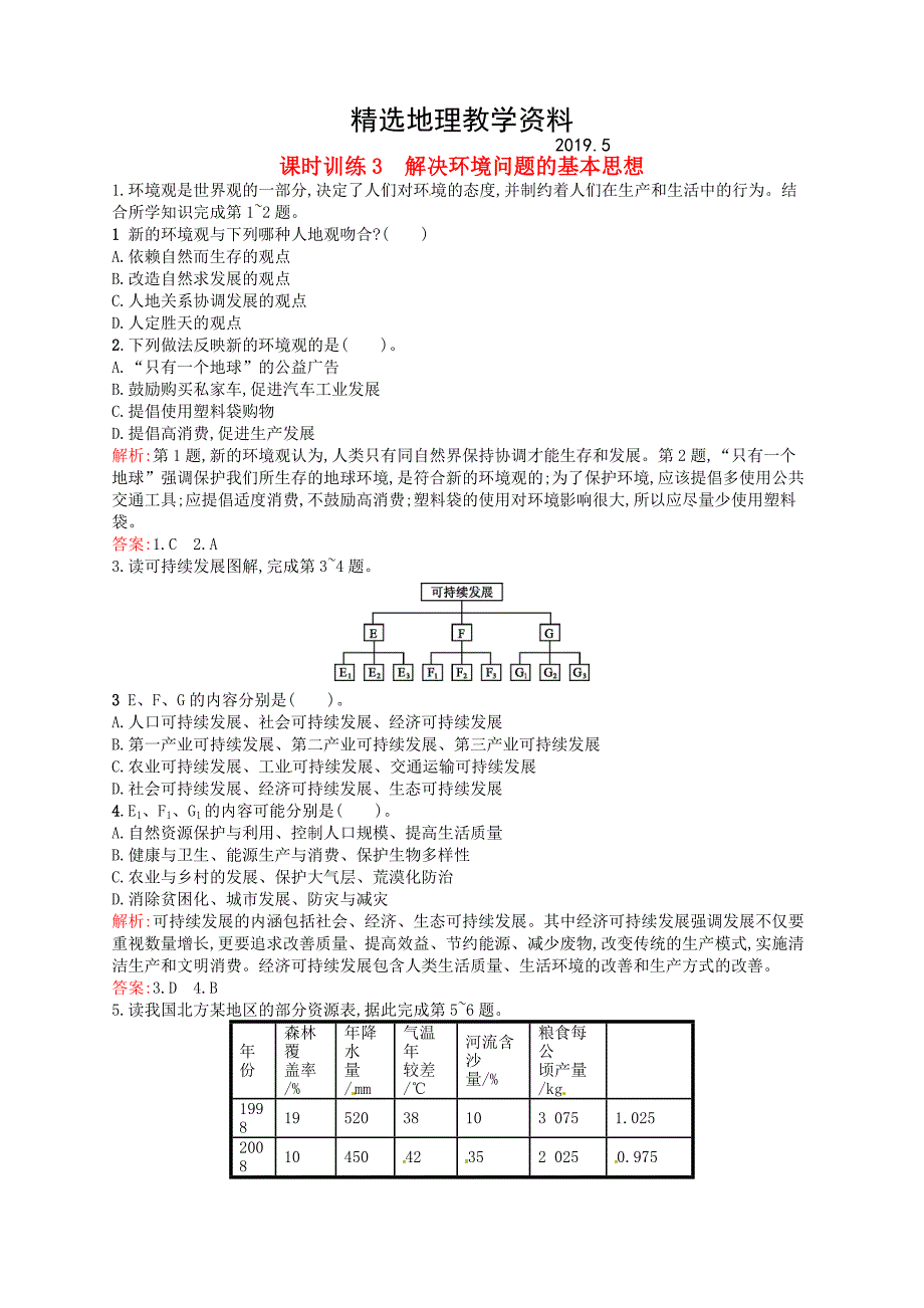 【精选】高中地理 1.3解决环境问题的基本思想练习含解析新人教版选修6_第1页