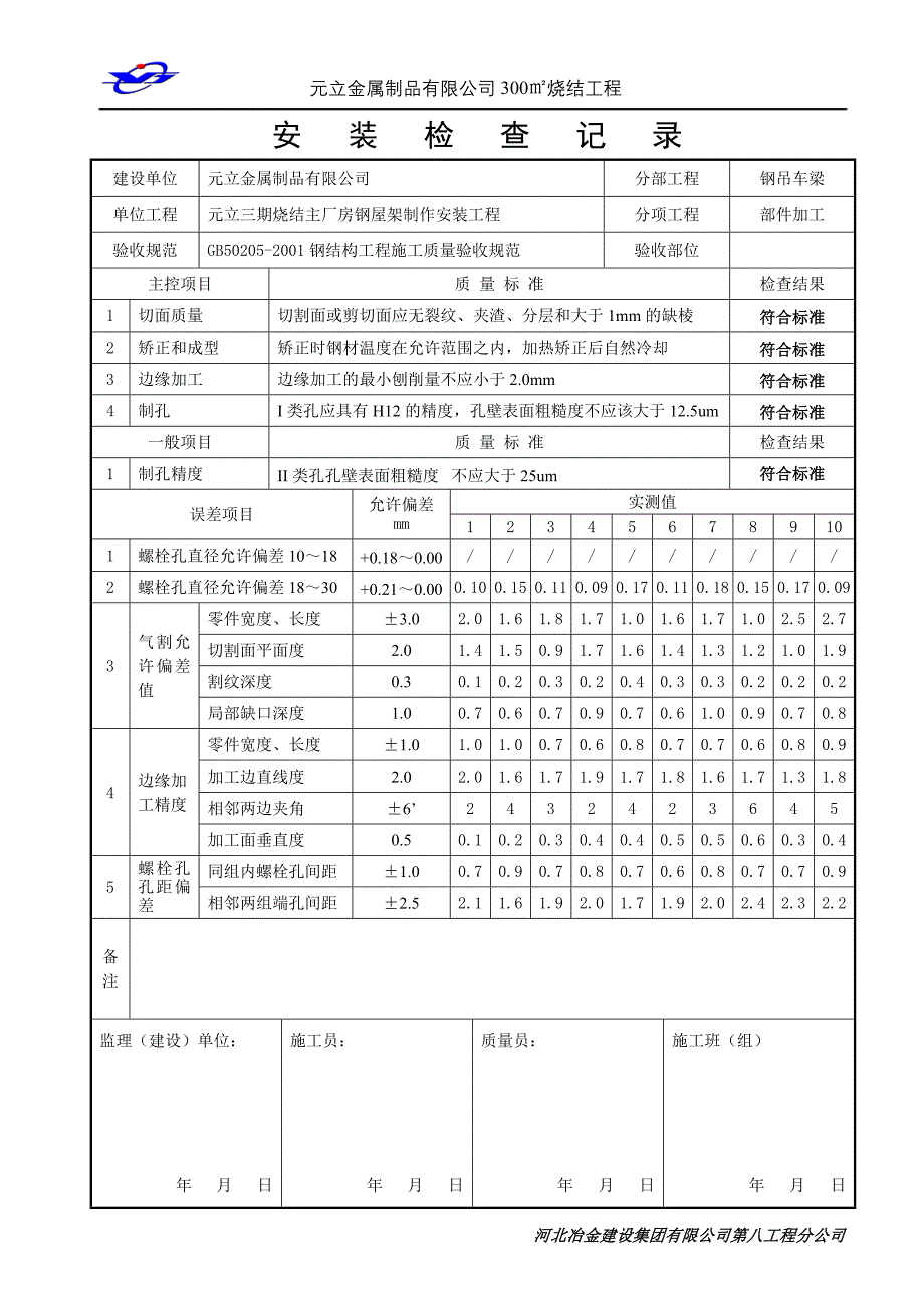 主厂房钢屋架工程安装验收资料_第2页